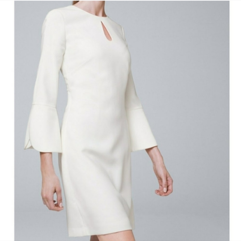 White House Black Market Cream Bell-Sleeve Sheath Dress